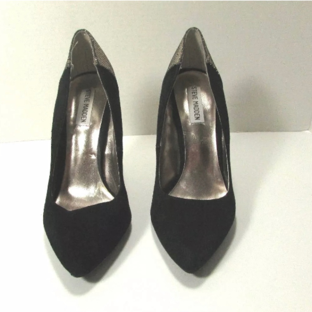Steve Madden Leather Black & Sparkle Gold High Heel Pumps Size US 8.5 M